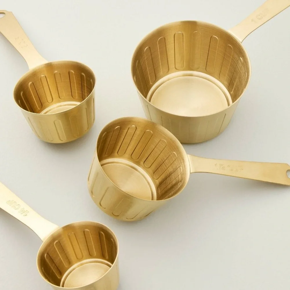 LAST ONE 4pc Vintage Brass Measuring Cups Stainless Steel Hearth & Hand